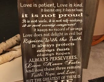 Love Is Patient Love Is Kind Corinthians 13 Handmade Rustic Wood Sign Fixer Upper Style