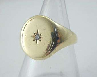 9ct yellow gold signet ring with diamond 6.3g size J 1963