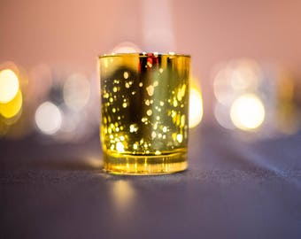 Set of 12 MERCURY GLASS GOLD Speckled Glass Candle Holders Votive Holder Led Candleholder Tea Light Wedding 2.5 Winter Christmas