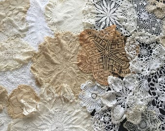 Lot of 26 Vintage Round Crochet Doilies - White, Acru, Off white CR5
