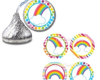 Pink Rainbow Printable Chocolate Candy Kiss Labels - DIY Digital Birthday Party, Baby Shower Decorations party circles, Sticker
