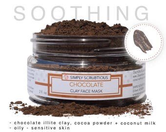 CHOCOLATE Clay Face Mask-Chocolate Mask-Cocoa Face Mask-Chocolate Face Scrub-Oatmeal Face Mask- 2 oz.