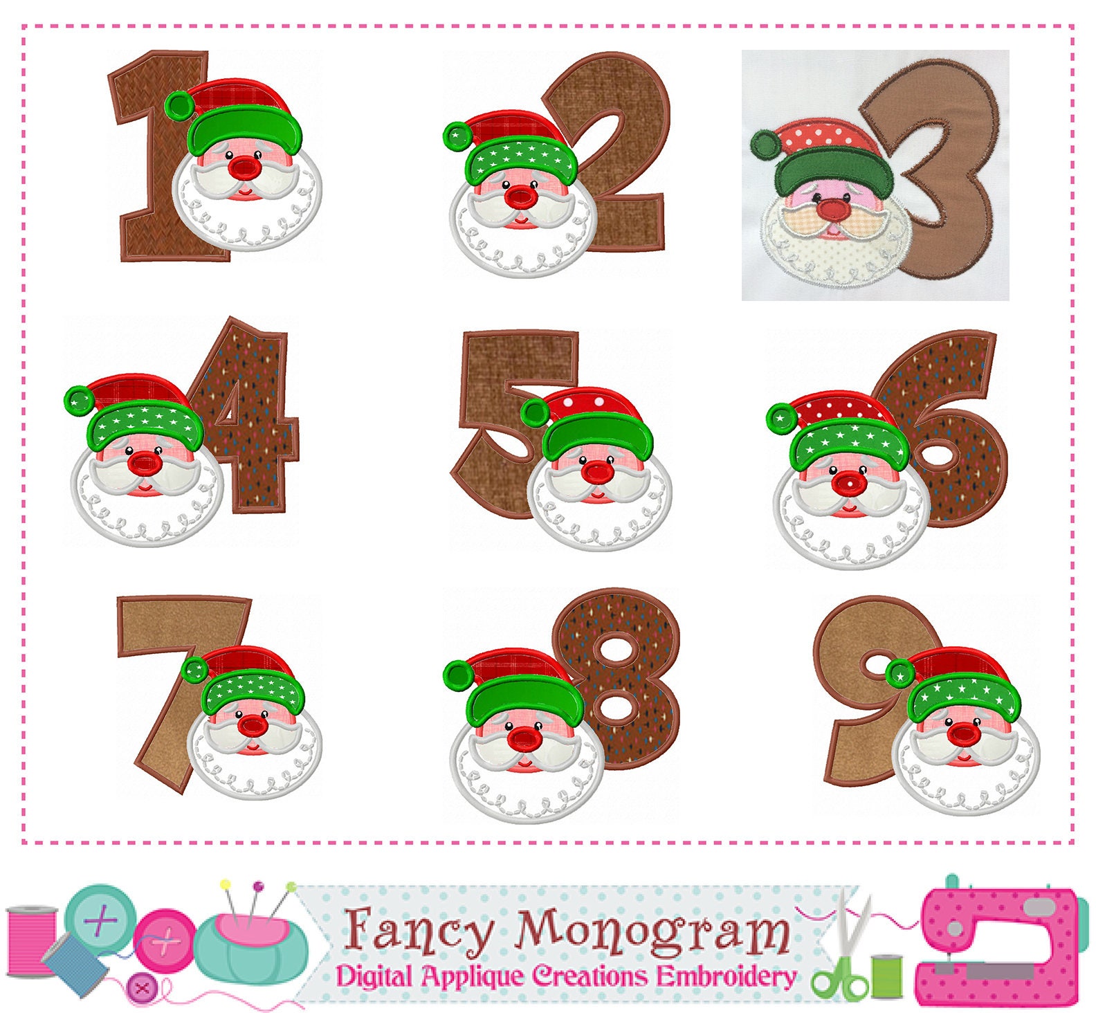 Santa Claus Numbers appliqueChristmas Numbers appliqueSanta