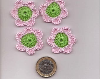 SET OF 10 FLOWERS PINK CROCHET FOR SCRAPBOOKING