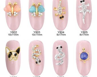 3d nail charms 10pcs 3d French Bulldog opal nail art gems butterfly animal design jewelry nails snake decorations new arrive charm
