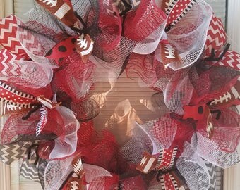Football Mesh Wreath, Football Wreath, Deco Mesh Wreath, Ribbon Wreath, Fall Wreath, Fall Mesh Wreath, Red Black White Wreath