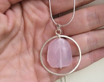 Rose Quartz pendant necklace Sterling Silver pink Rose Quartz gemstone necklace unique Rose Quartz jewelry January Birthstone