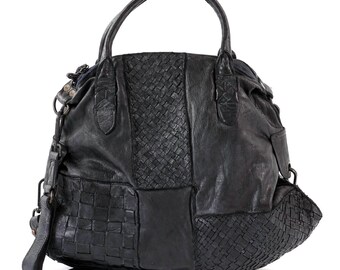 Woven Bag, Woven Leather Bag, Woven Leather, Woven Bags, Gray Woven Bag, Genuine Leather, Vintage Woven Bag, Woven Crossbody Bag, Women Bag