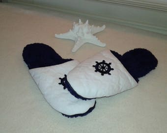Nautical Navy and white travel slippers