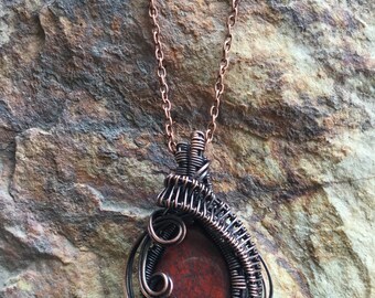 Red brecciated red jasper wire wrapped pendant necklace
