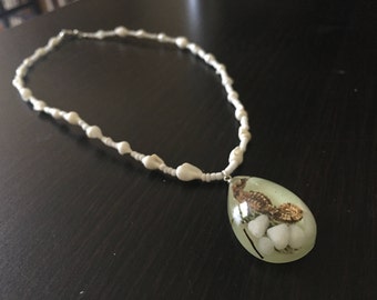 Seahorse Necklace, Shell Necklace, Glow in the Dark Jewelry, Seahorse Jewelry, Shell Jewelry, Nautical Necklace, Taxidermy Jewelry, Seahorse
