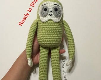 Gremblygunk, 100% acrylic yarn crocheted green sloth Amigurumi. Ready to Ship! (Grembly Gunk)
