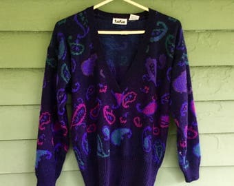 1980s LULU Brand Paisley V-Neck Sweater