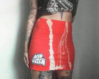 Acid Witch Patch Red and Bleach Mini Skirt / size medium m