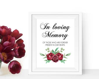 In loving memory wedding sign, Wedding memorial sign, PRINTABLE wedding signs, Wedding reception sign