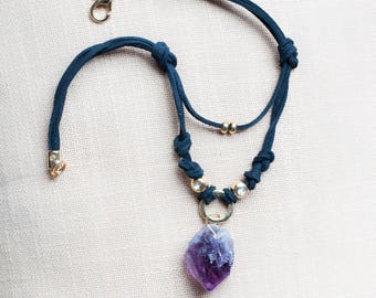 Raw Amethyst Choker Necklace Crystal Pendant Witchy Jewelry Gothic Choker Amethyst Necklace Healing Stone Gothic Jewelry Gift