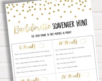 Bachelorette Scavenger Hunt Game, Gold Confetti Bachelorette Party, Hen Party, Scavenger Game, Bachelorette Printables, Instant Download