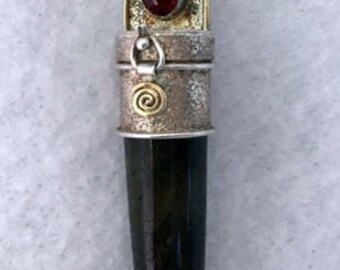 Sliver, Labradorite and Garnet Secret Compartment Pendant (used)