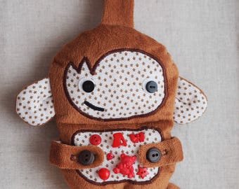 Monkey sensory rattle plush toy for crib car seat baby shower gift