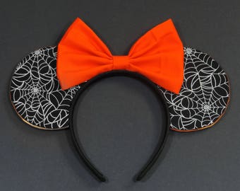 Halloween Minnie Ears - Halloween Inspired Ears - Disney Ears - Minnie Mouse Ears - Spider Web Ears - Black and Orange Ears - MNSSHP Ears