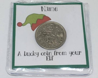 Personalised lucky sixpence from your elf - elf on a shelf - 1x token - xmas gift - for boy or girl