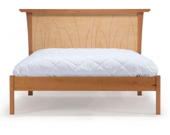 Bed Frame King, Queen, Wood Headboard, Platform Bed, Curly Maple, Cherry, Inlay, Wood Bed, Modern Bed, Bedroom