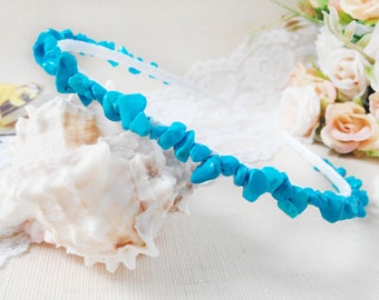 Turquoise woman headband Summer outdoors Bridal wedding headpiece Boho beaded headpiece Bridesmaid hair Blue headband Hair piece jewelry