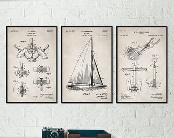 Nautical Decor, Beach Decor, Beach House Art, Nautical Bathroom Decor, Boat Decor, Sail Boat Art, Sailing Art, Sailing Patent Prints S015
