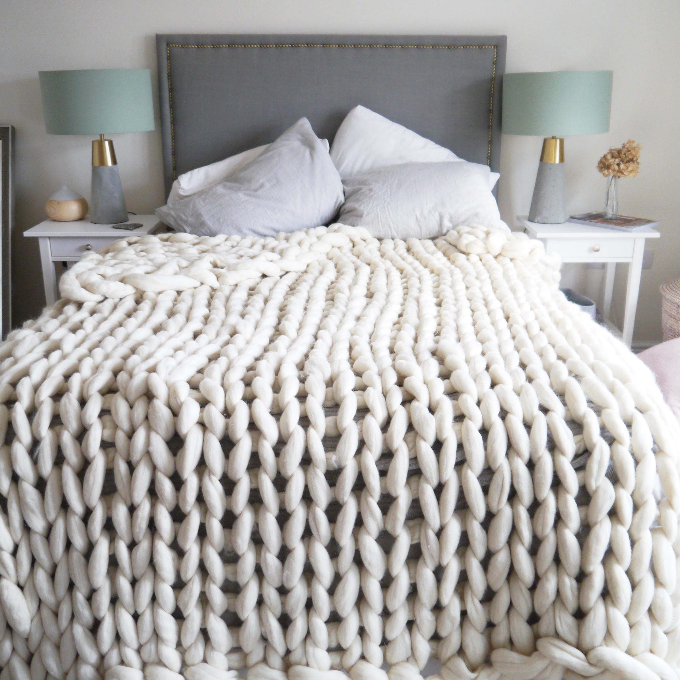 White chunky knit blanket Chunky knit throw White knit