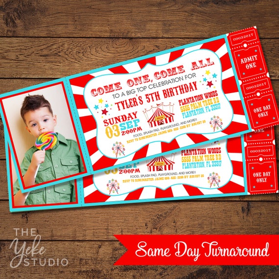 Vintage Circus Carnival Photo Invitation | Ticket Invitation | Carnival Birthday Party | Circus Carnival Party | Print Yourself Il_570xn