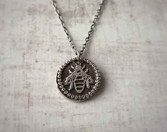 Fine Silver Bee Wax Seal Necklace - Bee Necklace - Wax Seal Necklace - Wax Seal Jewellery - Personalised Necklace