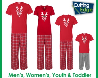 Reindeer Monogram Christmas Pajamas, Family Christmas Pajamas, Children's Christmas Pajamas, Holiday Pajamas, Reindeer Pajamas