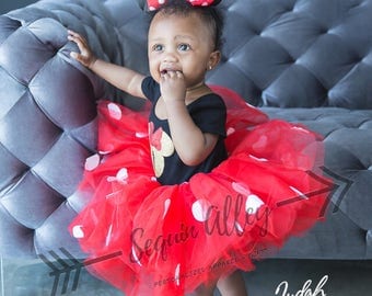 Minnie Mouse 1st Birthday Outfit / Minnie Mouse Party / Disney Trip Tutu Set / Minnie Mouse Ears / Red Minnie Polka Dots / Gold Glitter