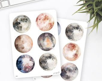 Galaxy Stickers | Planet Stickers | Moon Stickers | Watercolor Stickers | Planner Stickers | Bullet Journal Stickers