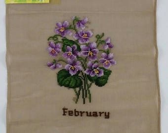 Vintage Bucilla Decorator Needlepoint, Pre-Worked Flower of Month, February Violets, New Old Stock