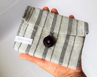 japanese style folded cotton pouch three interior pockets 16,5cm x 13,0cm hand woven black and white, small camera bag cotton by AtKathleens