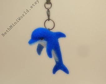 Pendant-Charm- Needle felted Dolphin Miniature- Dauphin- Bag, Cell Phone, Purse, Necklace,...-Gift for her- Ooak- Ready to Ship