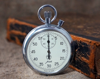 Vintage Soviet STOPWATCH CHRONOMETER -Mechanical pocket watch ussr-Stopwatch 2 Button Soviet USSR -Christmas gift