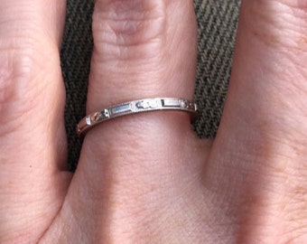 Vintage Antique Art Deco 14k White Gold Orange Blossom Patterned Floral Wedding Band Ring