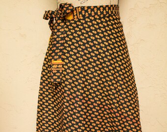 Black Block Print Wrap Skirt India Cotton Skirt Boho Skirt 70s Style Bohemian Skirt Indian Wrap Skirt Kalamkari Skirt Ethnic Hippie Skirt