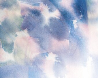 Small Hand-painted Chiffon Scarf | Pink and blue | Abstract Watercolor Motif
