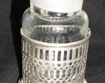 Glass Apothecary Jar with Filigree Silver Plate Holder