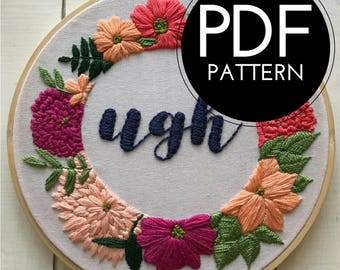 digital hand embroidery pattern | ugh design | digital PDF download | embroidery pdf | embroidery pattern