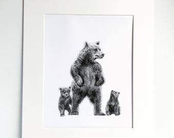 Mama Bear Drawing Print Nursery Decor Baby Grizzly Art Mama Bear Drawing Print Nursery Decor Baby Grizzly Art