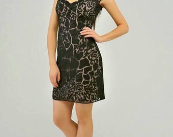 Black little dress for cocktail party, formal dress with interesting print