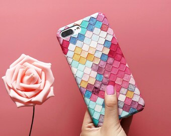 Mermaid Fish Squama Colorful Grid 3D Scales Luminous Case iPhone 7 Plus 7 6 6s Plus 5 5s SE Samsung S7 S7 Edge s8 Plus A3 A5 2017
