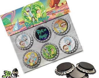 Rick and Morty Magnets | Bottle Cap Magnets | Party Favors | Gift