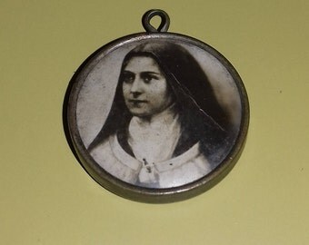 Religious antique French catholic medal pendant of Saint Therese of Lisieux
