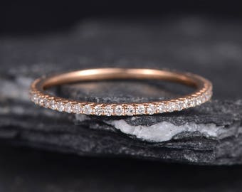 Rose Gold Wedding Band Woman Eternity Ring Stackable Ring Band Diamond Minimalist Delicate Matching Dainty Bridal Promise Ring Anniversary