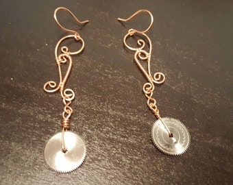 Wire Woven Copper Steampunk Earrings 2 3/4 Inches